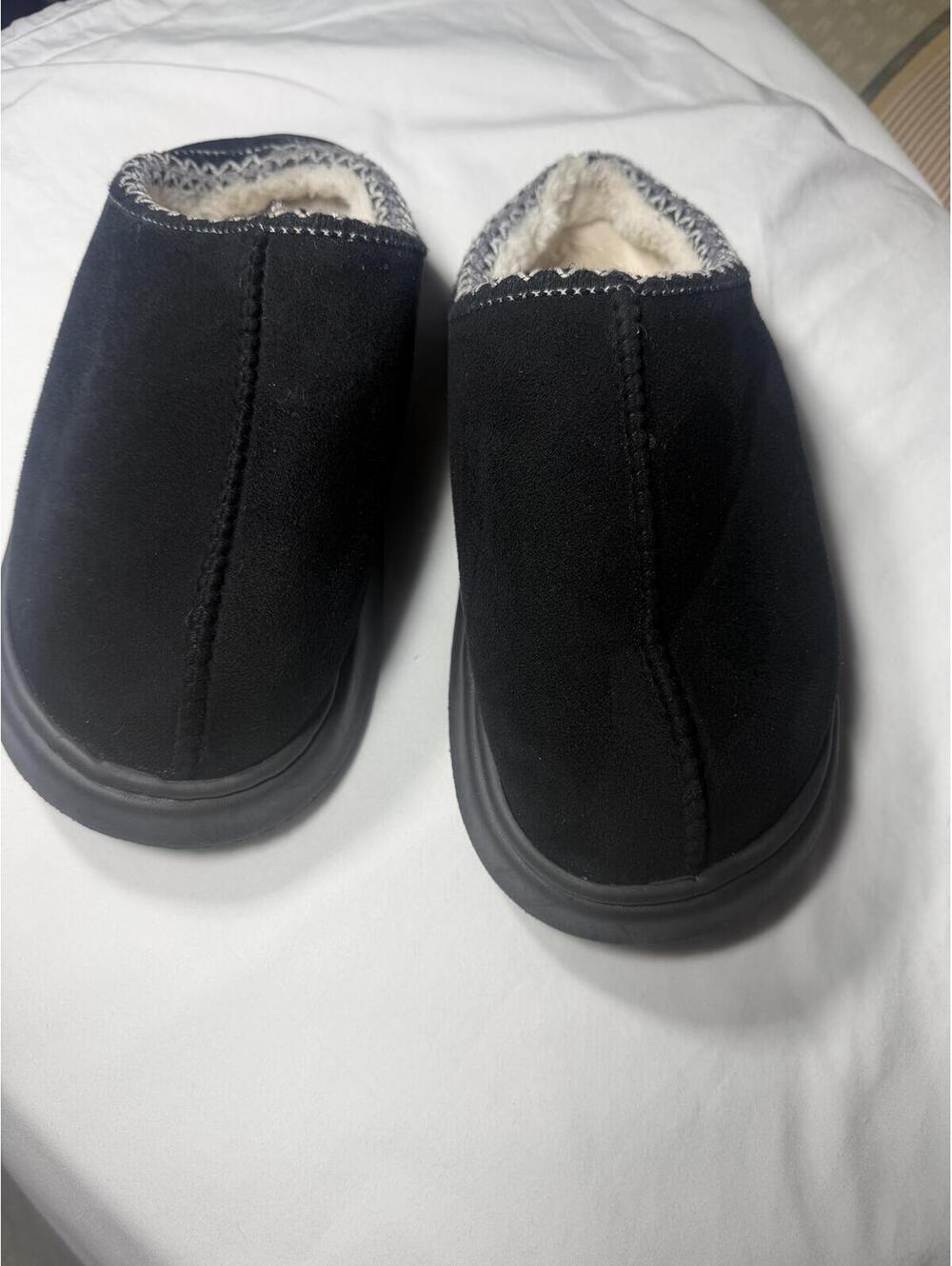 Home are black platform slippers. Women’s 12.5